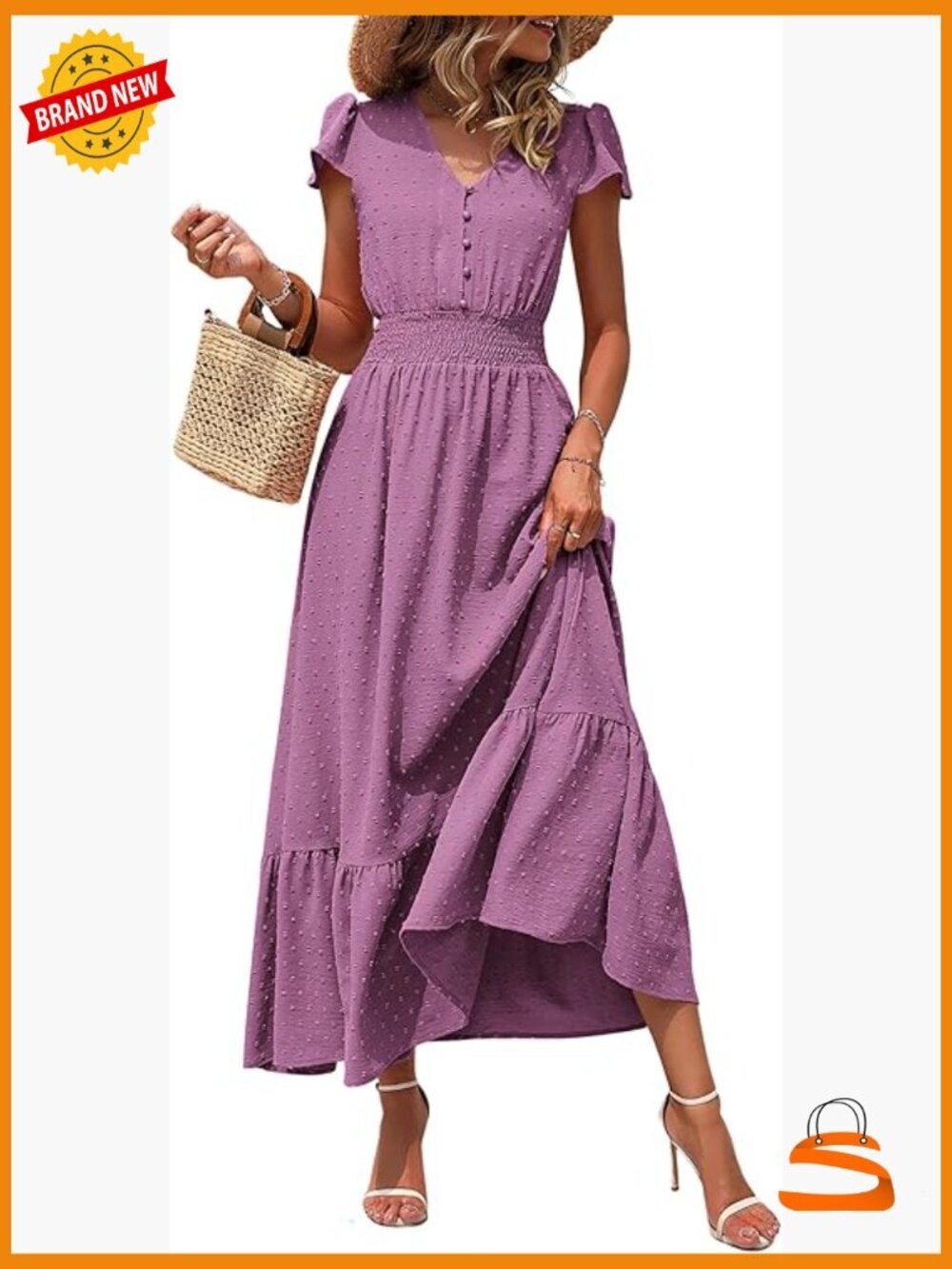 V Neck Maxi Dress Swiss Dot Ruffle Boho High Waist Flowy Long Beach Wedding